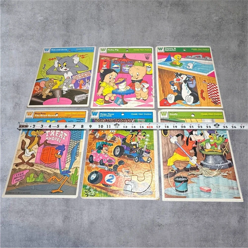 Lot 6 Vintage Whitman Frame Tray Puzzles Tom‎ Jerry Mickey Road Runner 1970s
